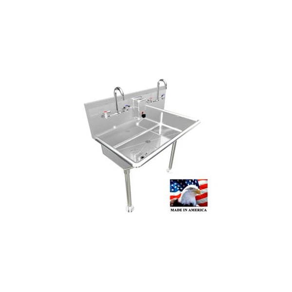 Best Sheet Metal. BSM Inc. Commercial Stainless Steel Sink, 2 User w/Manual Faucets Straight Legs 36"L X 20"W X 8"D 021M36208L - main